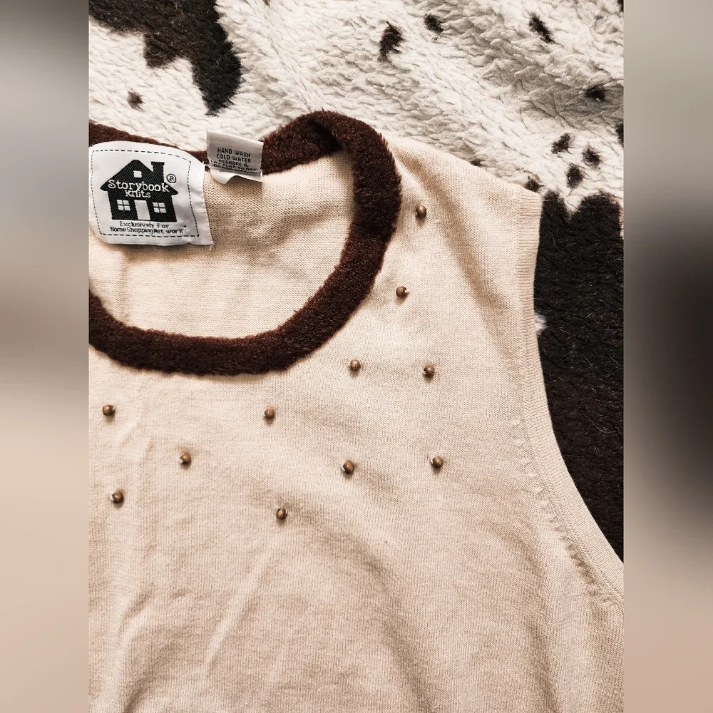 WOMEN'S 50'S/60'S STYLE SWEATER TANK - BEIGE MULTI - Picture 3 of 4